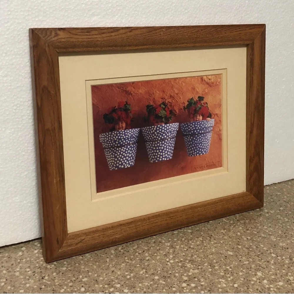 Vtg. Anne Geddes Framed Art Print Wooden Wall Decor